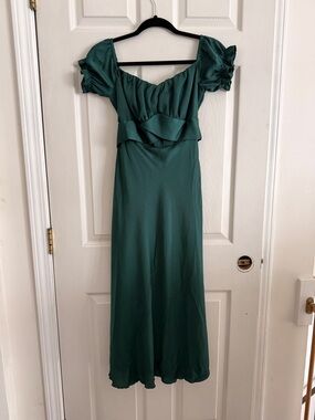 Green Puff-Sleeve Midi Dress